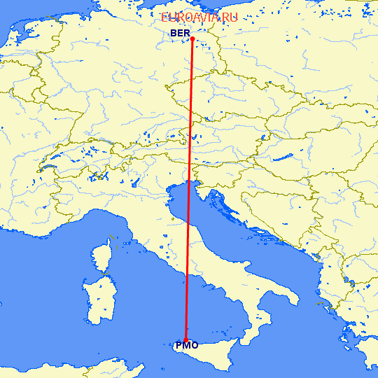 перелет Берлин — Палермо на карте