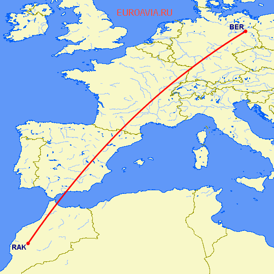 перелет Берлин — Марракеш на карте