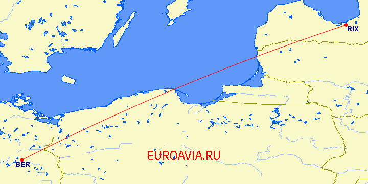 перелет Берлин — Рига на карте
