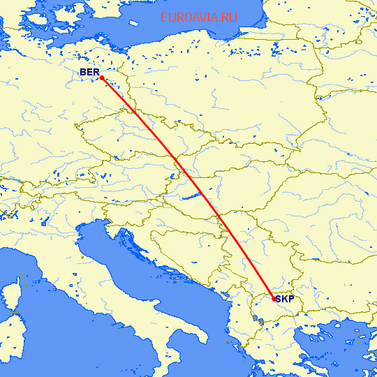перелет Берлин — Скопье на карте