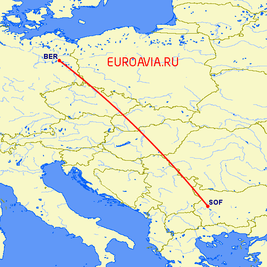 перелет Берлин — София на карте