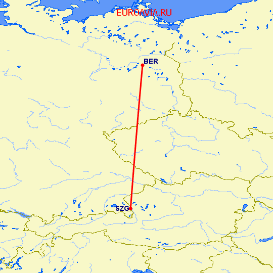 перелет Берлин — Зальцбург на карте