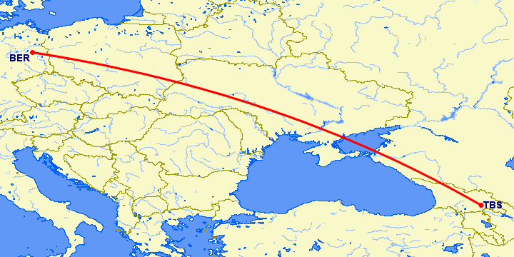 перелет Берлин — Тбилиси на карте