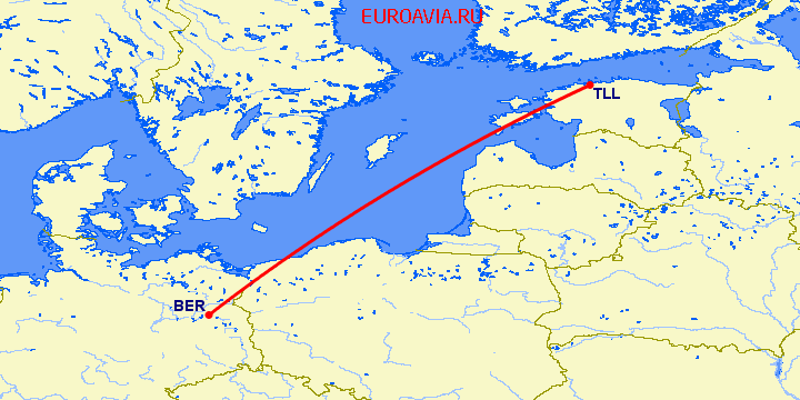 перелет Берлин — Таллин на карте