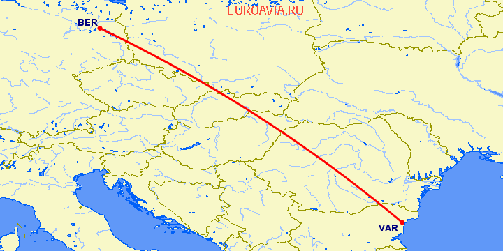 перелет Берлин — Варна на карте