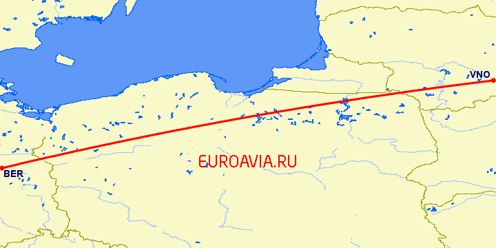 перелет Берлин — Вильнюс на карте