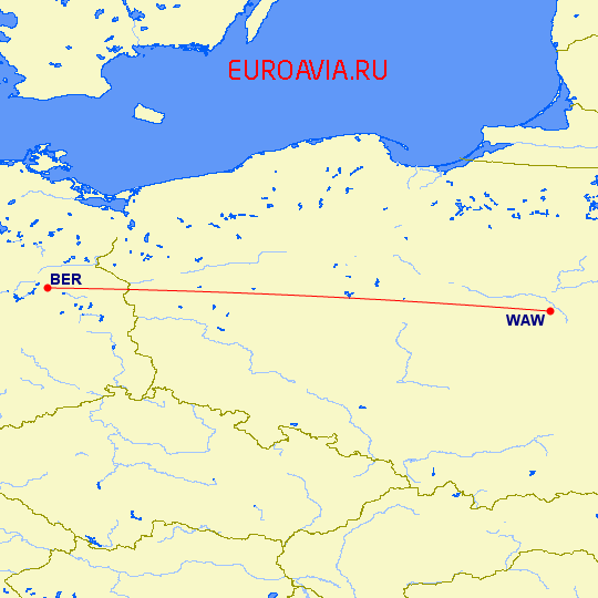 перелет Берлин — Варшава на карте