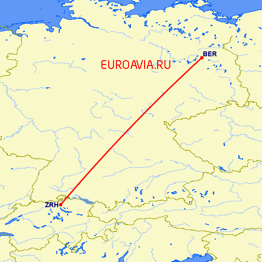 перелет Берлин — Цюрих на карте