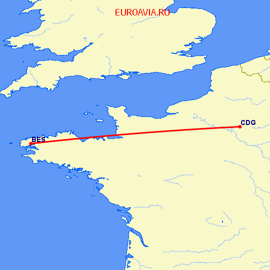 перелет Брест — Париж на карте