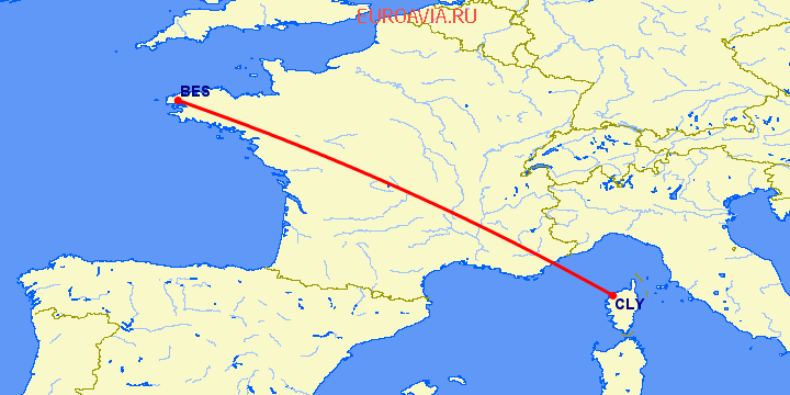 перелет Брест — Кальви на карте