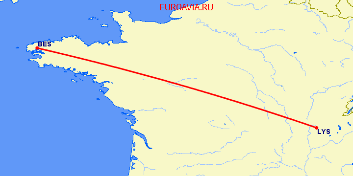 перелет Брест — Лион на карте