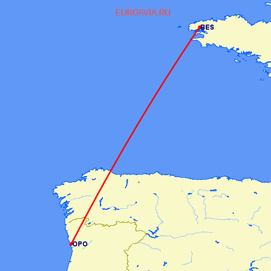 перелет Брест — Порту на карте