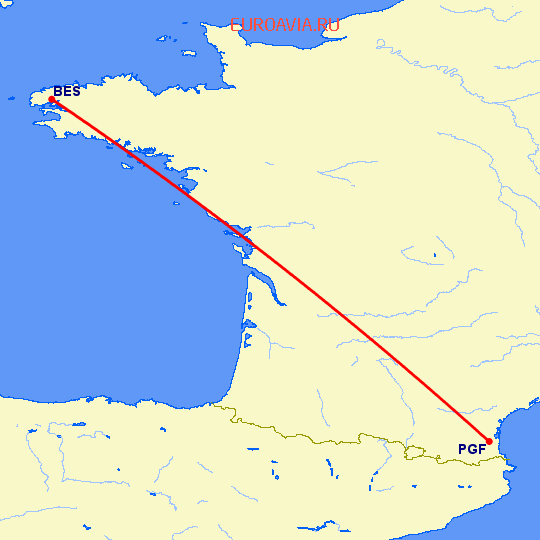перелет Брест — Перпиньян на карте