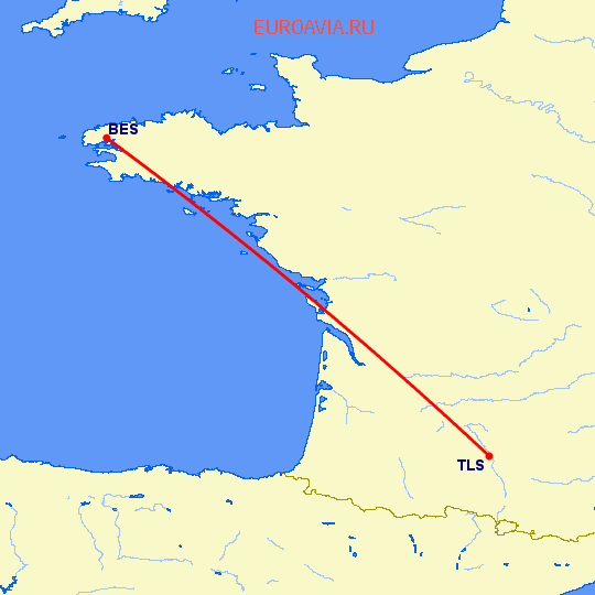 перелет Брест — Тулуза на карте