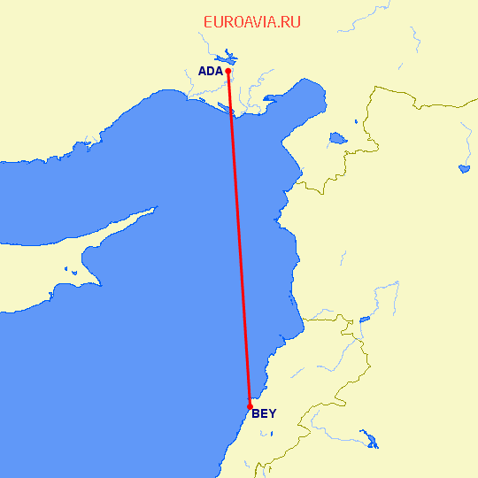 перелет Бейрут — Адана на карте