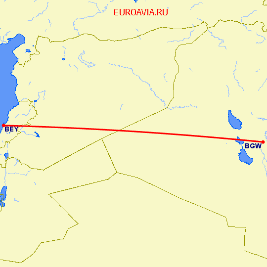 перелет Бейрут — Багдад на карте
