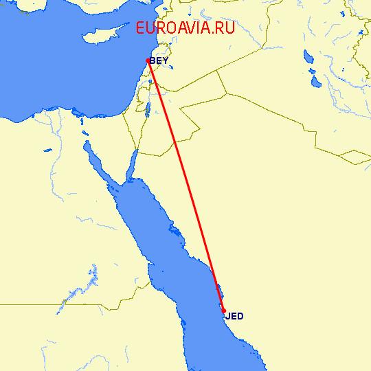 перелет Бейрут — Джедда на карте