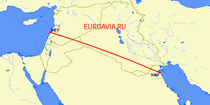 перелет Бейрут — Кувейт на карте
