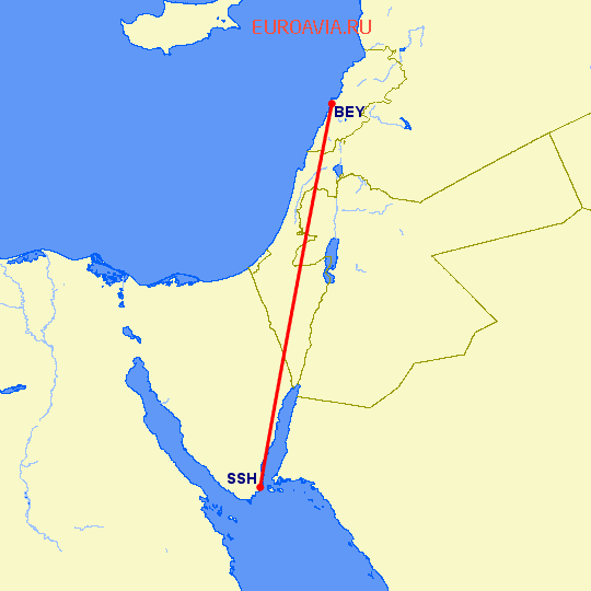 перелет Бейрут — Шарм эль Шейх на карте