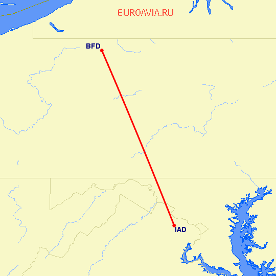 перелет Брэдфорд — Вашингтон на карте