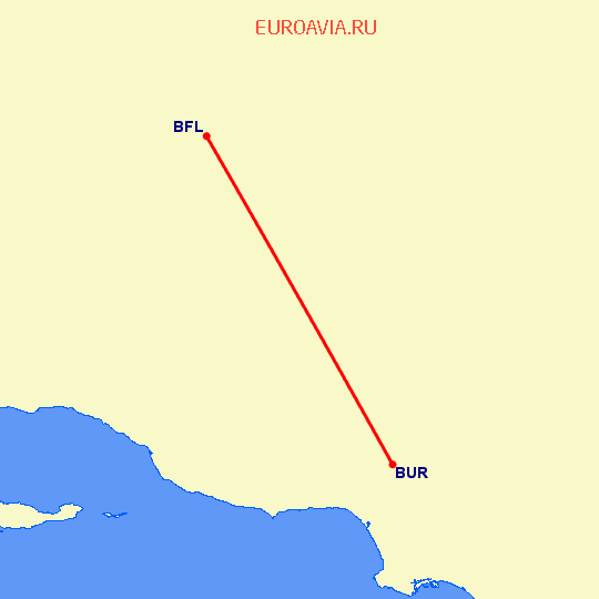 перелет Бейкерсфилд — Бурбанк на карте