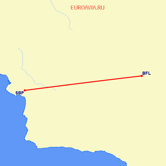 перелет Бейкерсфилд — Сан Луис Обиспо на карте
