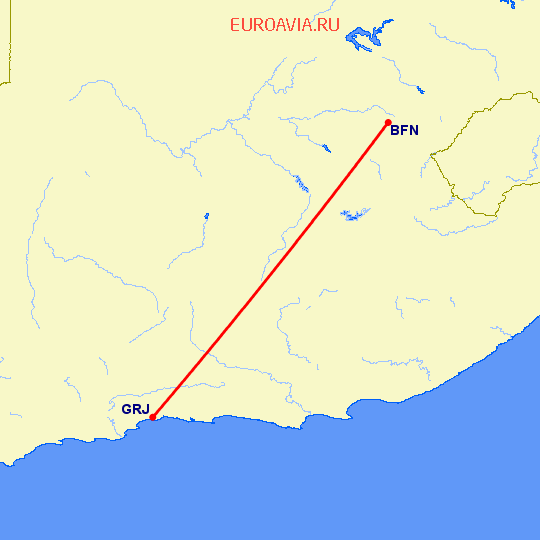 перелет Блумфонтейн — Джордж на карте