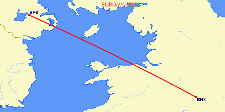 перелет Белфаст — Бирмингем на карте