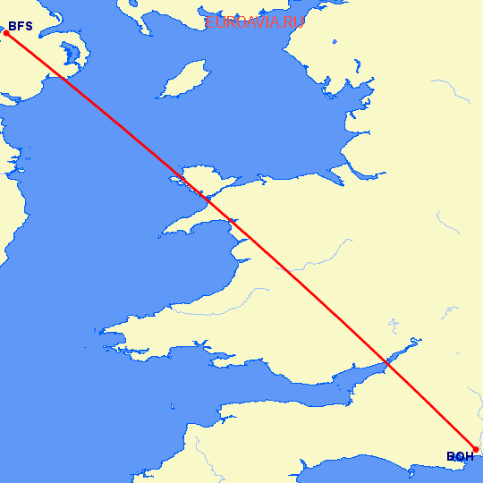 перелет Белфаст — Борнмут на карте