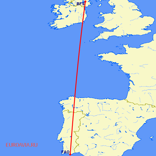 перелет Белфаст — Фару на карте