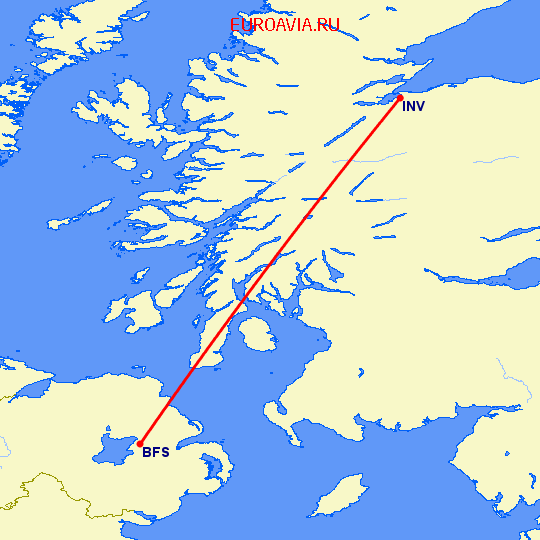 перелет Белфаст — Inverness на карте