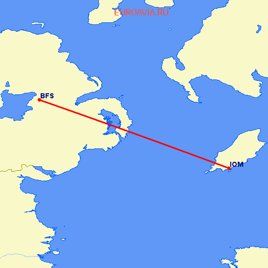 перелет Белфаст — Остров Мэн на карте