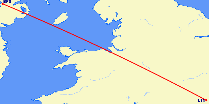 перелет Белфаст — Luton на карте