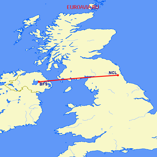 перелет Белфаст — Ньюкасл на карте