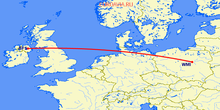 перелет Белфаст — Варшава на карте