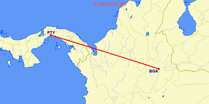 перелет Букараманга — Панама Сити на карте