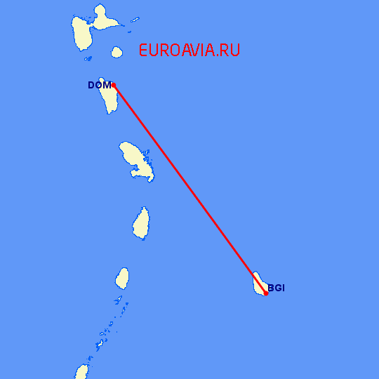 перелет Бриджтаун — Доминика на карте