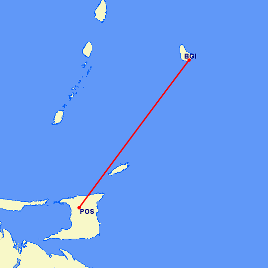перелет Бриджтаун — Port Of Spain на карте