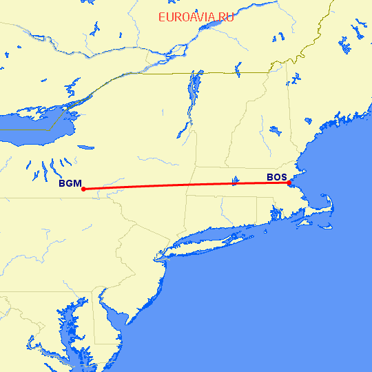 перелет Binghamton — Бостон на карте