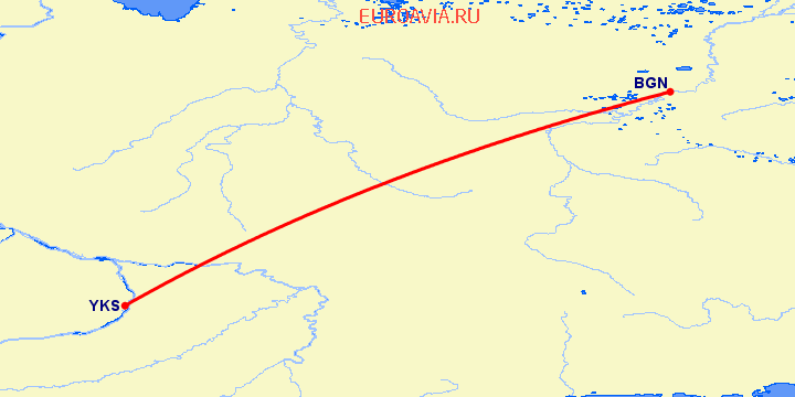 перелет Brueggen — Якутск на карте