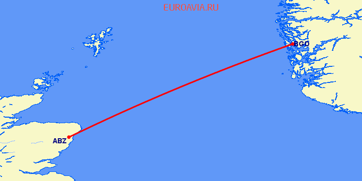 перелет Берген — Абердин на карте