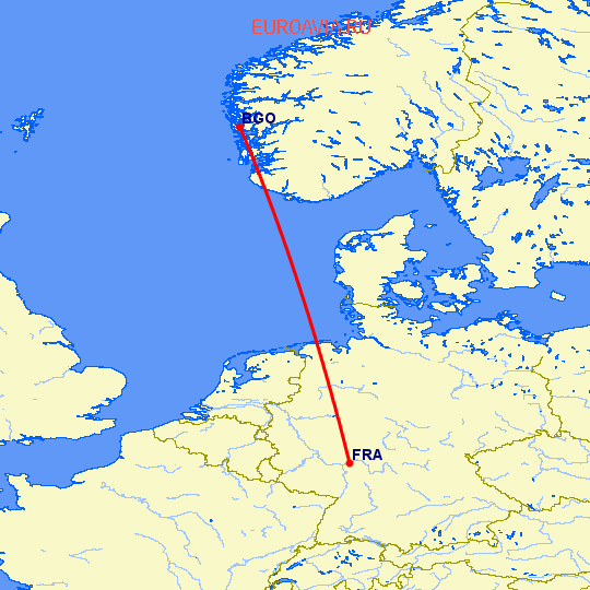 перелет Берген — Франкфурт на Майне на карте