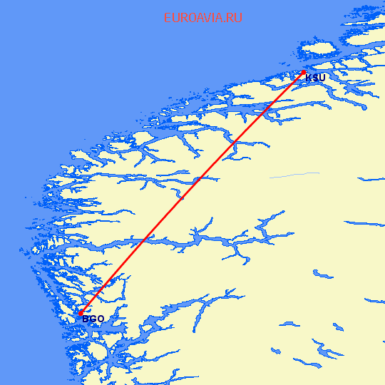 перелет Берген — Кистиансанд на карте