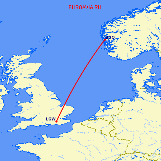 перелет Берген — Лондон на карте