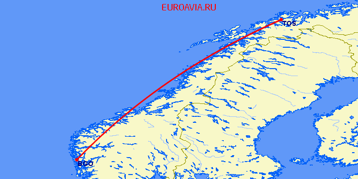 перелет Берген — Тромсо на карте