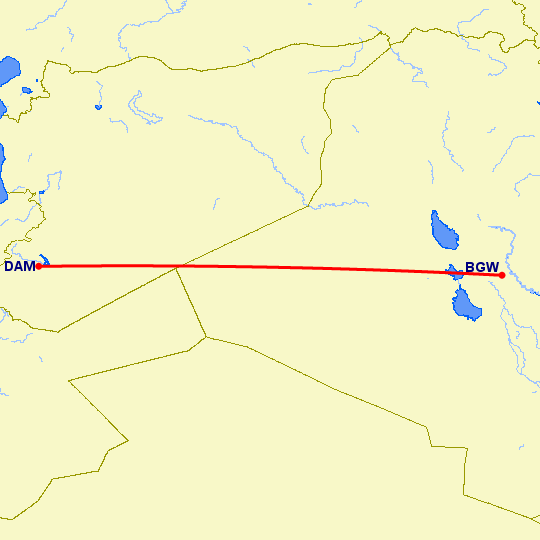 перелет Багдад — Дамаск на карте