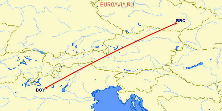 перелет Бергамо — Брно на карте