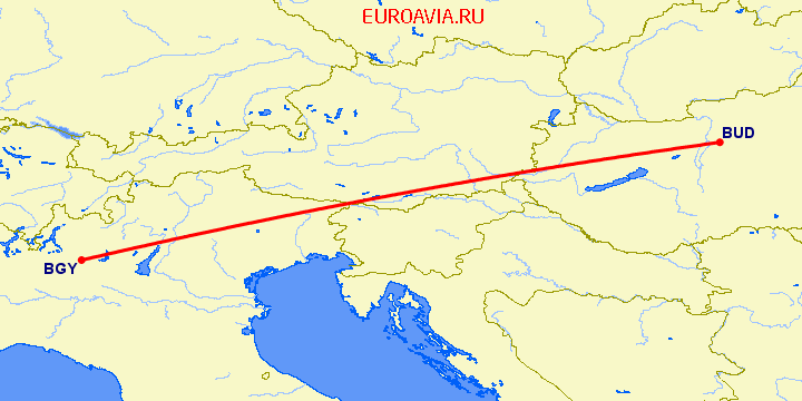 перелет Бергамо — Будапешт на карте