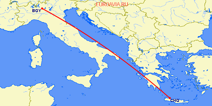 перелет Бергамо — Chania на карте