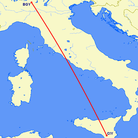 перелет Бергамо — Комизо на карте